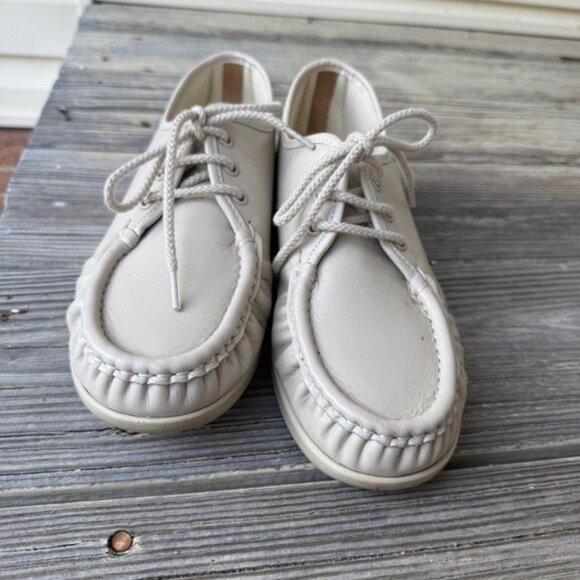 SAS Siesta Lace Up Genuine Leather Loafer Bone Women Size 7.5 Wide Hand Sewn - Picture 5 of 14